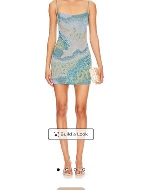 Cult Gaia Aqua-Seafoam Beaded Mini Dress